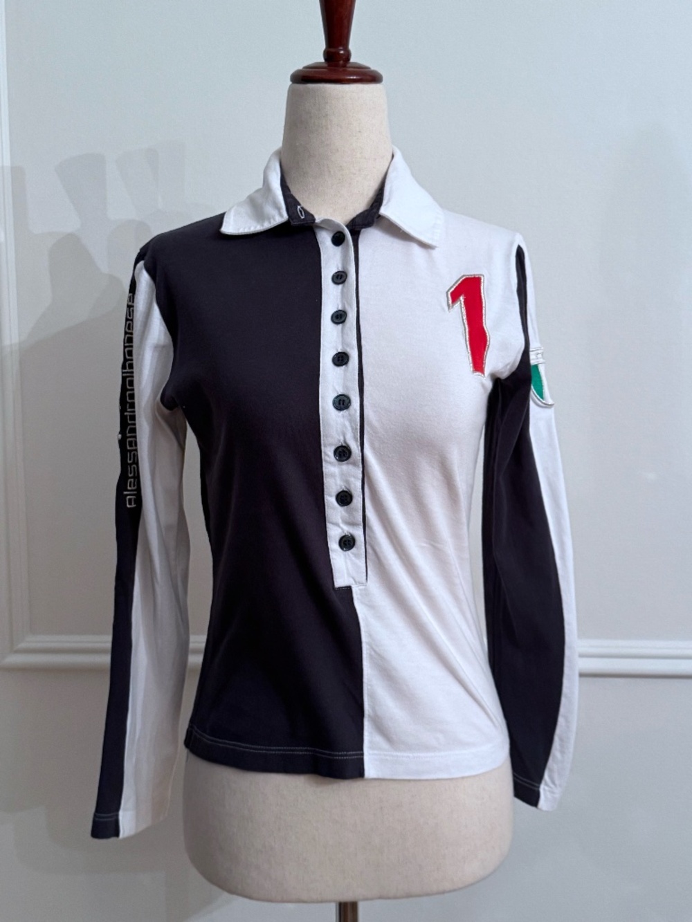 Alessandro Albanese Black White Colorblock Cotton Equestrian Show Shirt XS Italy